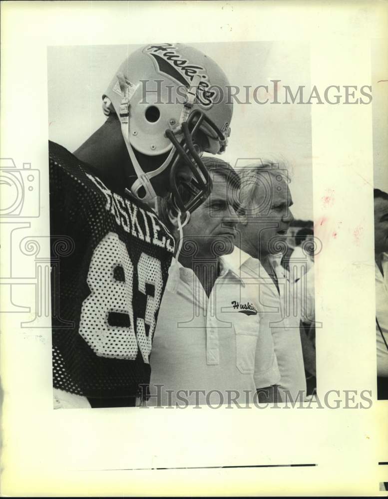 1983 Press Photo Holmes High Football Coach Malesky &amp; Player Keith Cash at Game- Historic Images