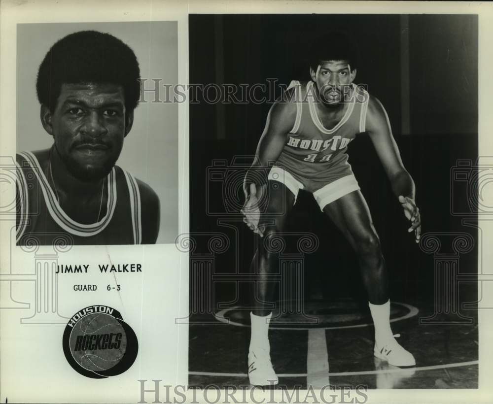 Press Photo Houston Rockets Basketball Player Jimmy Walker in Defensive Crouch- Historic Images