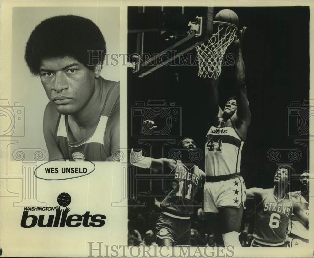 Press Photo Washington Bullets Basketball Player Wes Unseld Dunks Ball in Game- Historic Images