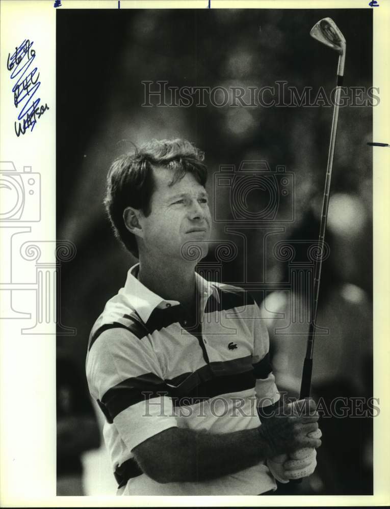 1988 Press Photo Golfer Tom Watson Watches Shot at Pro-Am - sas20661- Historic Images