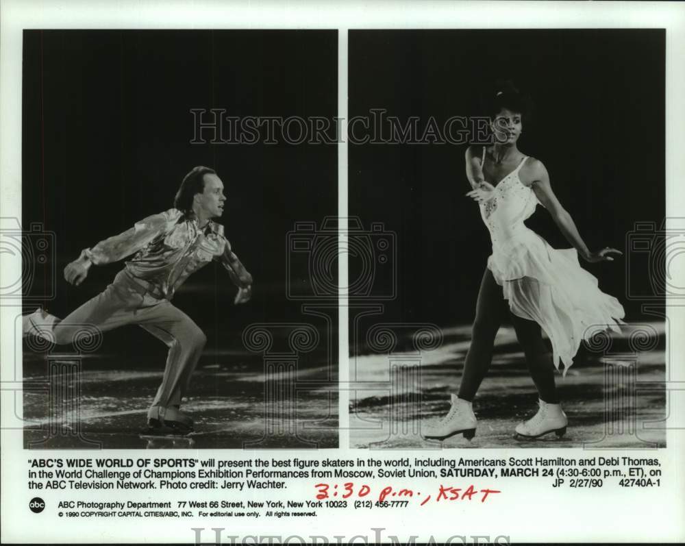 1990 Press Photo Figure Skaters Scott Hamilton &amp; Debi Thomas to Perform, Moscow- Historic Images