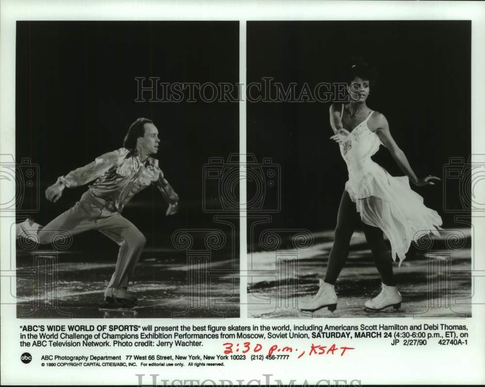 1990 Press Photo Figure Skaters Scott Hamilton & Debi Thomas to Perform, Moscow- Historic Images