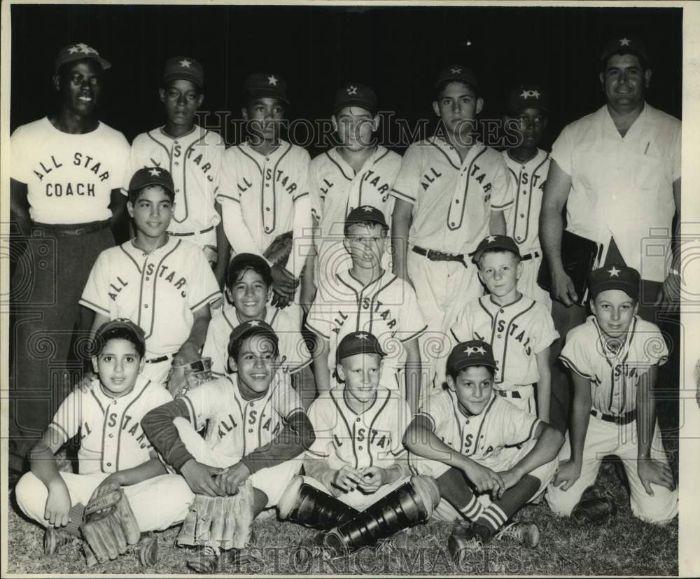 Press Photo Youth All-Star Baseball Team Members &amp; Coaches in Team Portrait- Historic Images