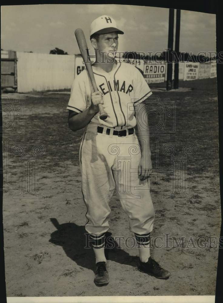 Press Photo Weimar Baseball Player Ben Tompkins Poses With Bat on Field- Historic Images