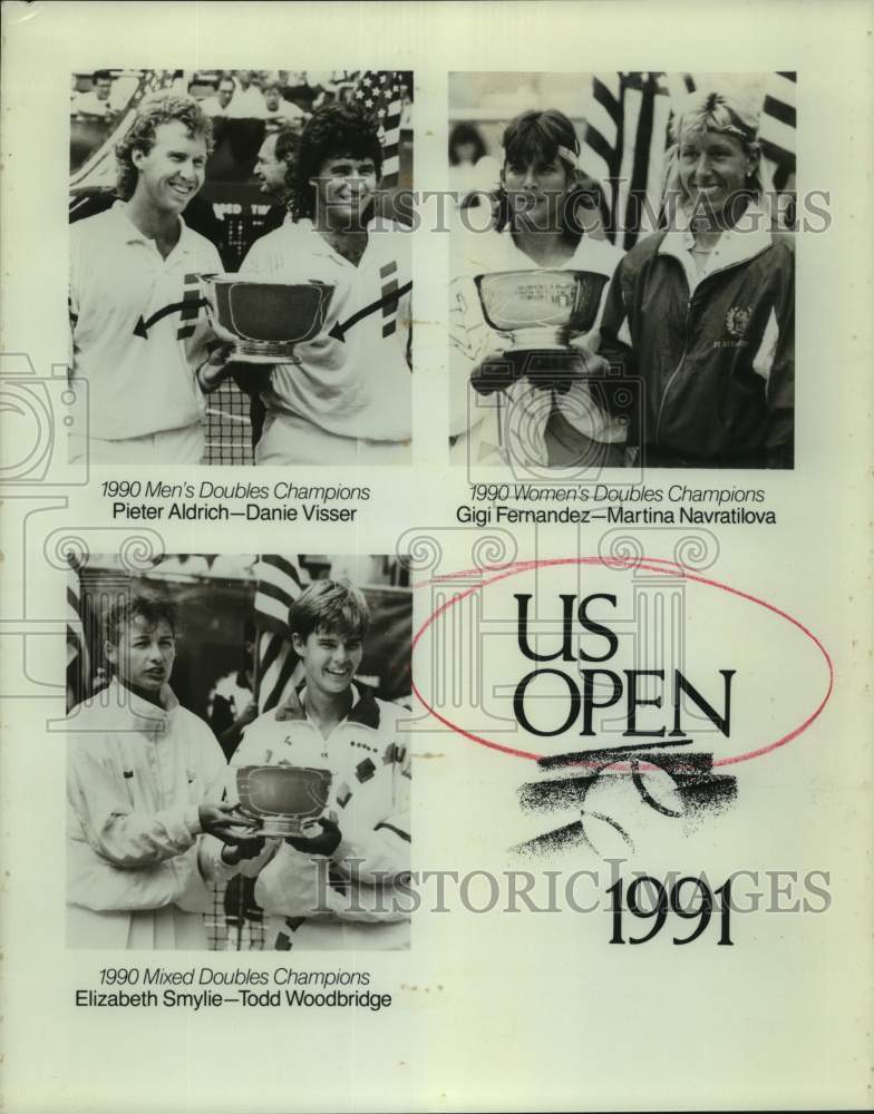 1990 Press Photo US Open Men&#39;s, Women&#39;s &amp; Mixed Doubles Tennis Champions- Historic Images