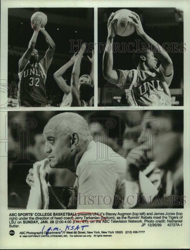 1989 Press Photo University of Nevada Las Vegas Basketball Coach & Players- Historic Images