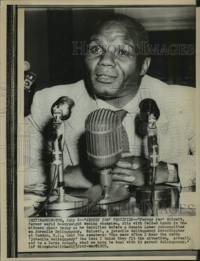 1955 Press Photo Former Boxer Joe Walcott Testifies to Senate, Washington- Historic Images