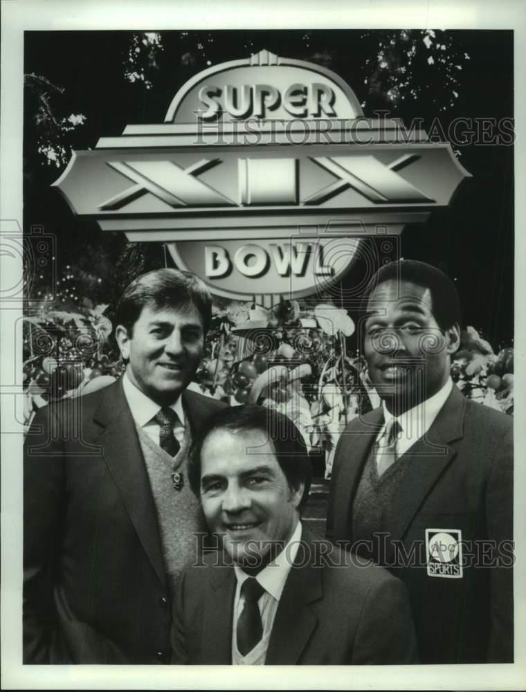 1985 Press Photo Sports Commentators Don Meredith, Frank Gifford & O.J. Simpson- Historic Images