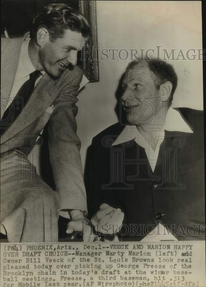 1952 Press Photo St. Louis Browns Baseball Manager & Owner at Phoenix Draft- Historic Images