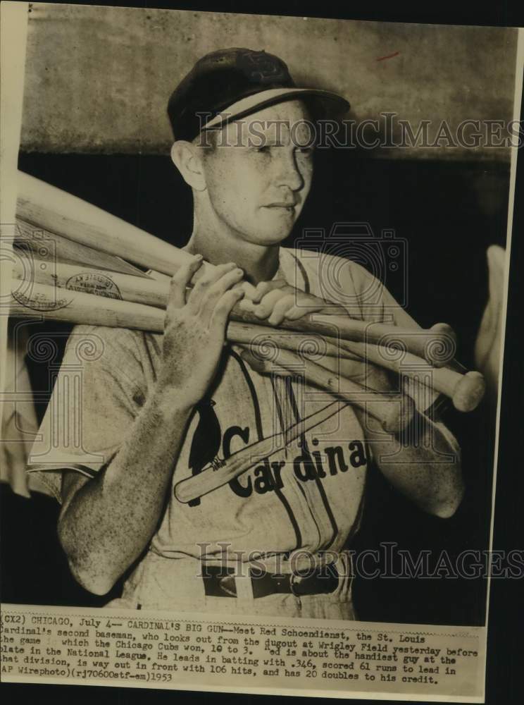 1953 Press Photo St. Louis Cardinals Baseball Player Red Schoendienst, Chicago- Historic Images