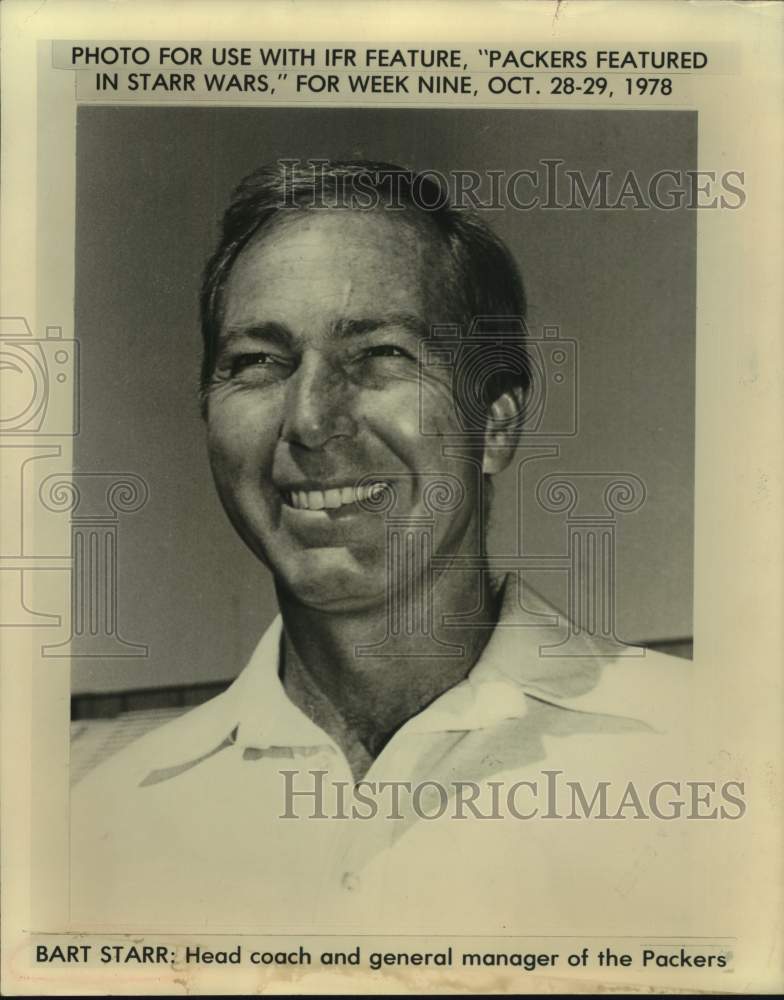 1978 Press Photo Green Bay Packers Football Coach &amp; General Manager Bart Starr- Historic Images