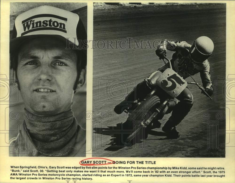Press Photo Motorcycle Racer Gary Scott Portrait & Action Shot - sas22539- Historic Images