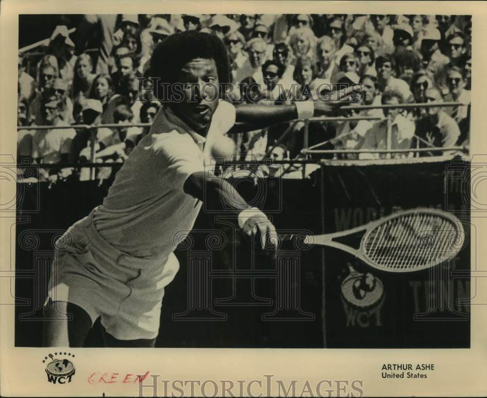 Press Photo Tennis Player Arthur Ashe Makes Backhand Shot - sas22558- Historic Images