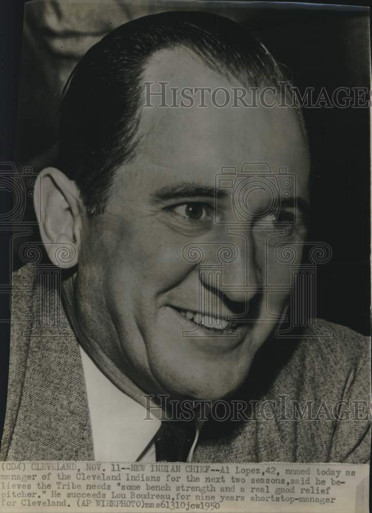 1950 Press Photo Cleveland Indians Baseball Manager Al Lopez - sas22891- Historic Images