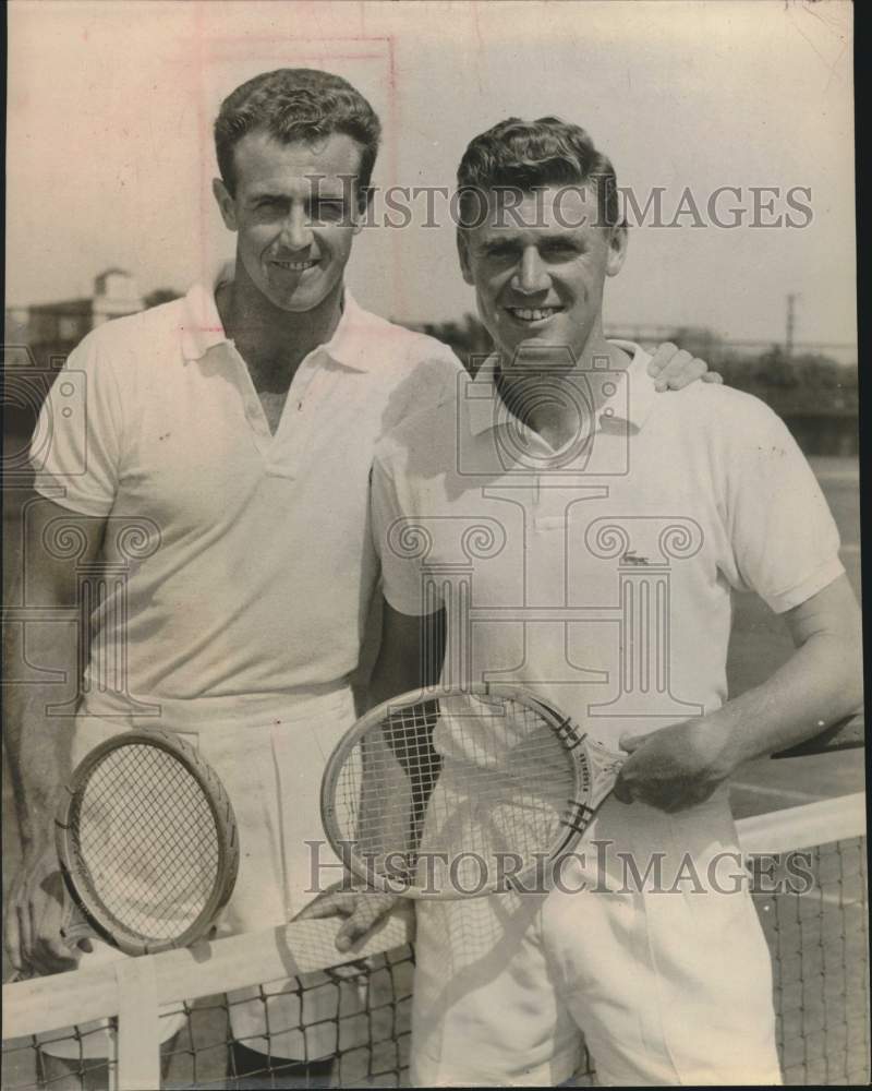 Press Photo Tennis Players Ken McGregor &amp; Frank Sedgman Pose at Net - sas22925- Historic Images