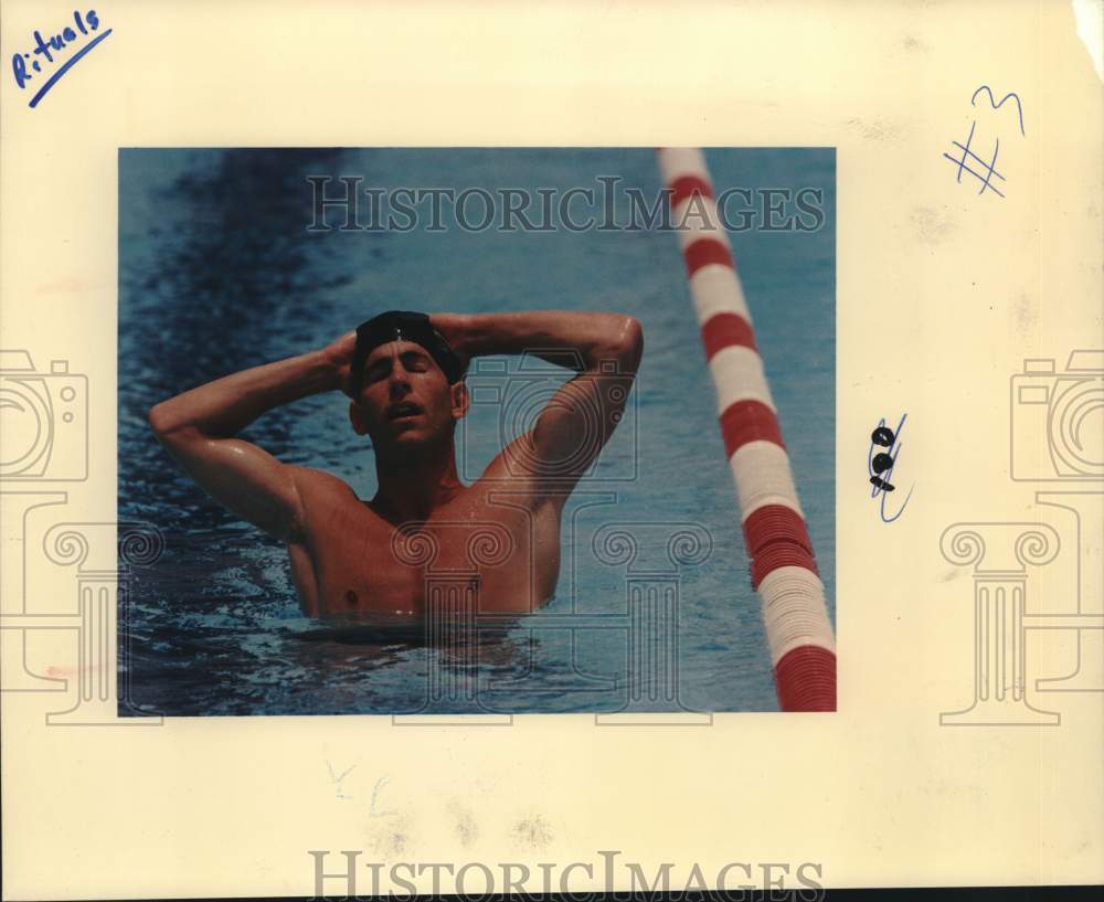 1993 Press Photo Mike Gostigian Finishes Swimming Portion of Pentathlon- Historic Images
