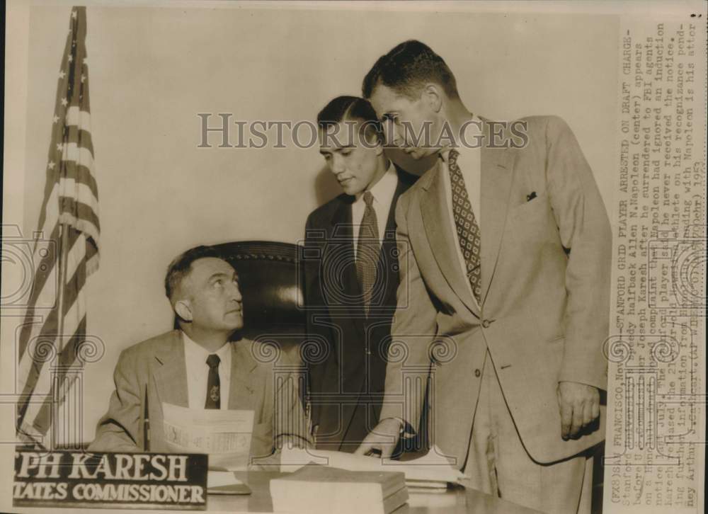 1953 Press Photo Stanford University Football Player, US Commissioner & Attorney- Historic Images