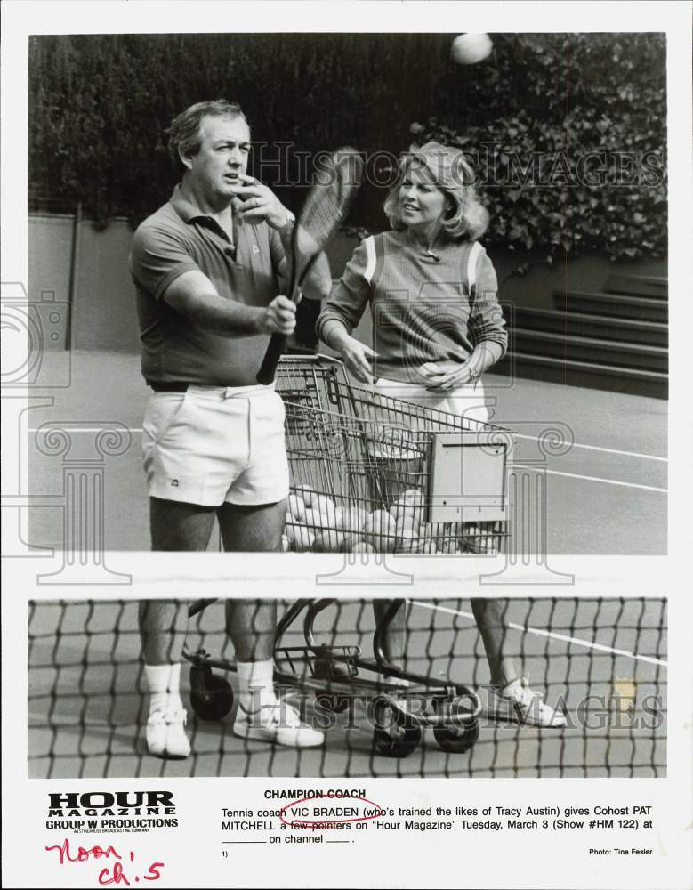 Press Photo Tennis Vic Braden and Hour Magazine host Pat Mitchell- Historic Images