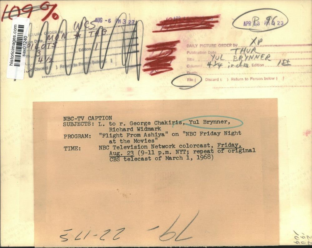 Press Photo Actors George Chakirie, Yul Brynner, Richard Widmark on NBC Show