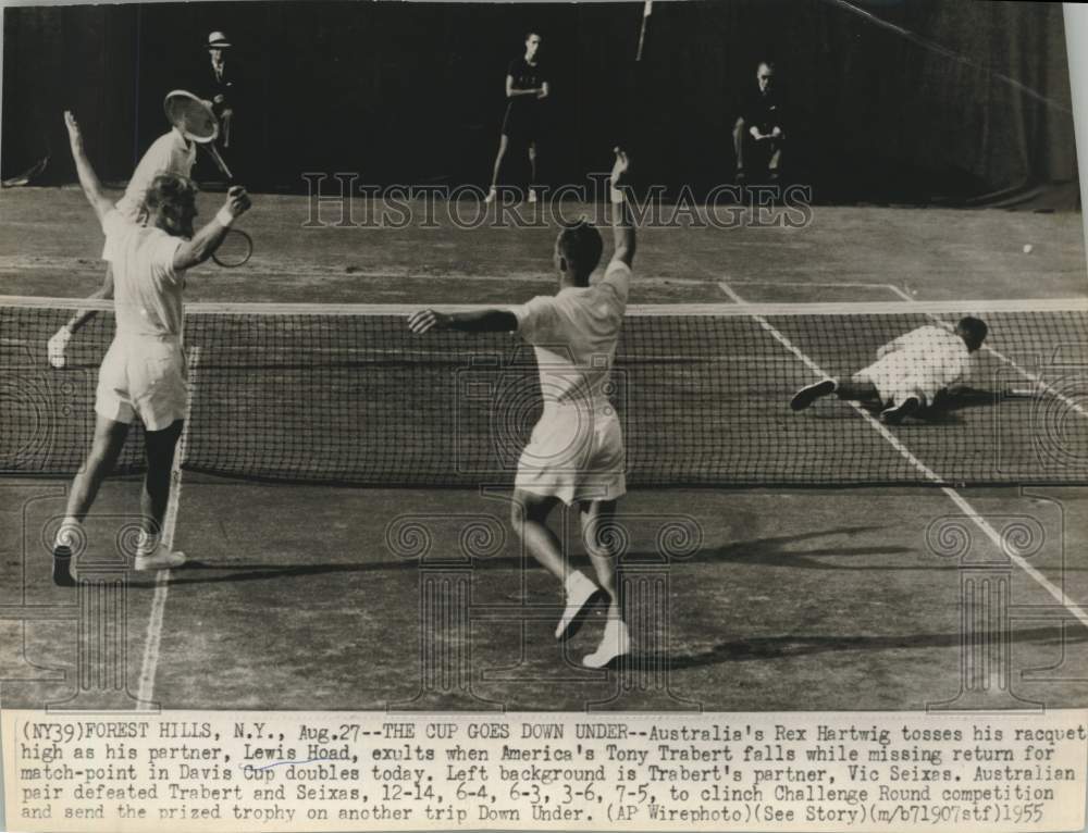 1955 Press Photo Tennis Players Rex Hartwig, Lewis Hoad, Tony Trabert, Other- Historic Images