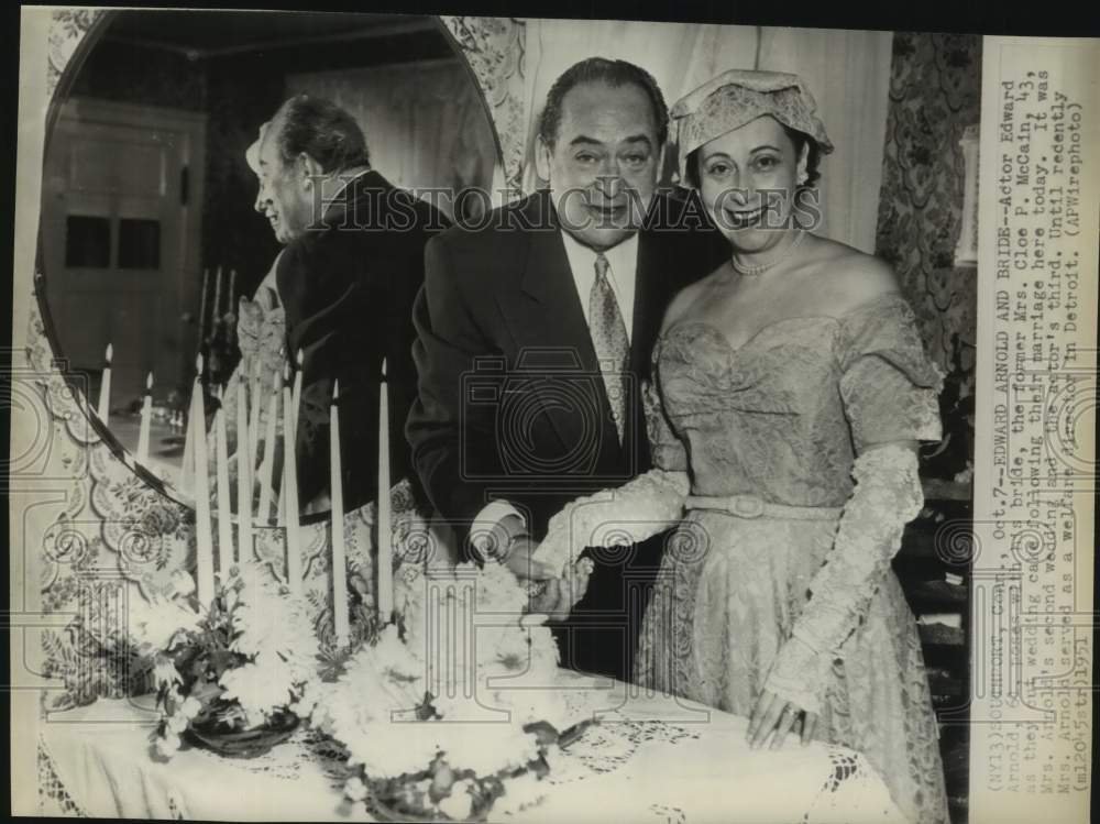 1951 Press Photo Actor Edward Arnold with Wife Cloe P. McCain at Wedding- Historic Images