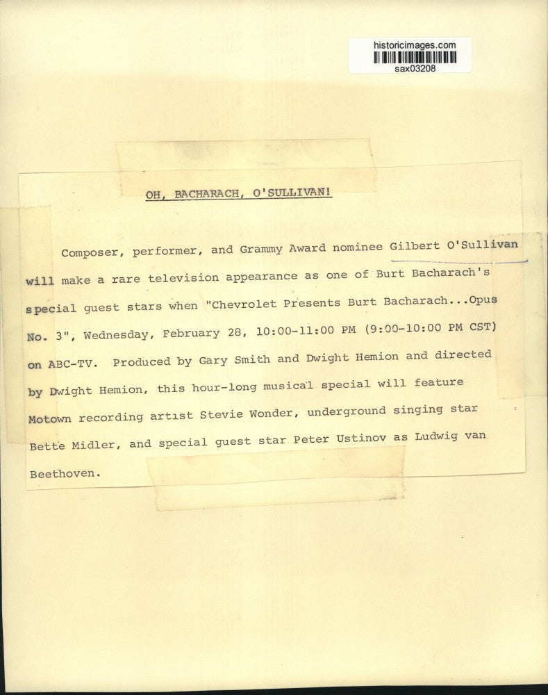 Press Photo Composer, performer, and Grammy Award nominee Gilbert O'Sullivan