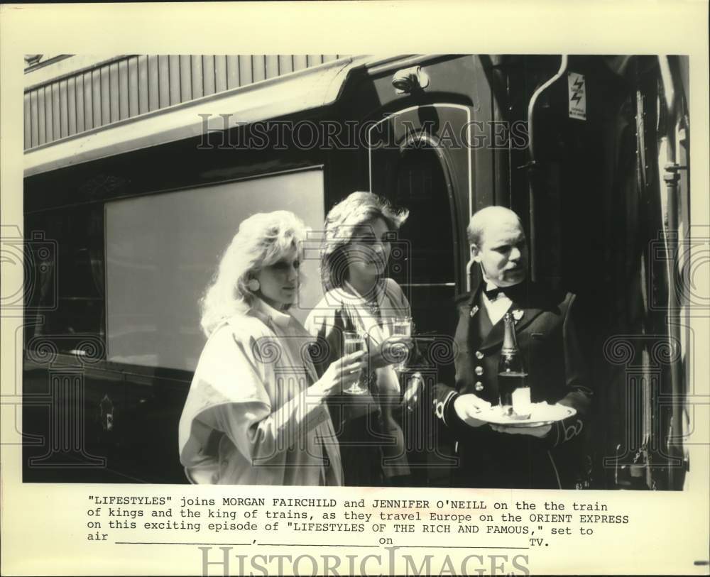 Press Photo Morgan Fairchild, Jennifer O'Neill on Orient Express on Television- Historic Images