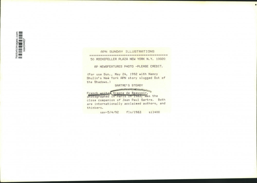 1992 Press Photo French Writer Simone de Beauvoir in Paris, France - sax04467