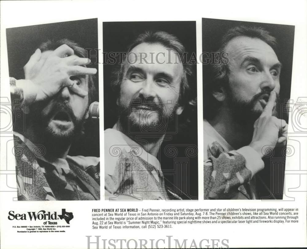1992 Press Photo Children's Entertainer Fred Penner at Sea World in San Antonio- Historic Images