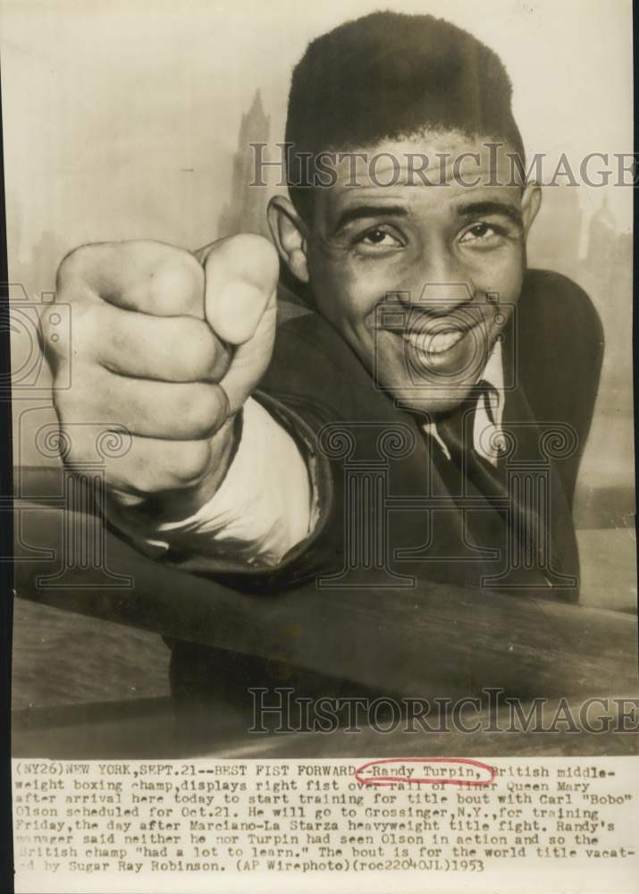 1953 Press Photo Randy Turpin, British middleweight boxing champion - sax05639- Historic Images