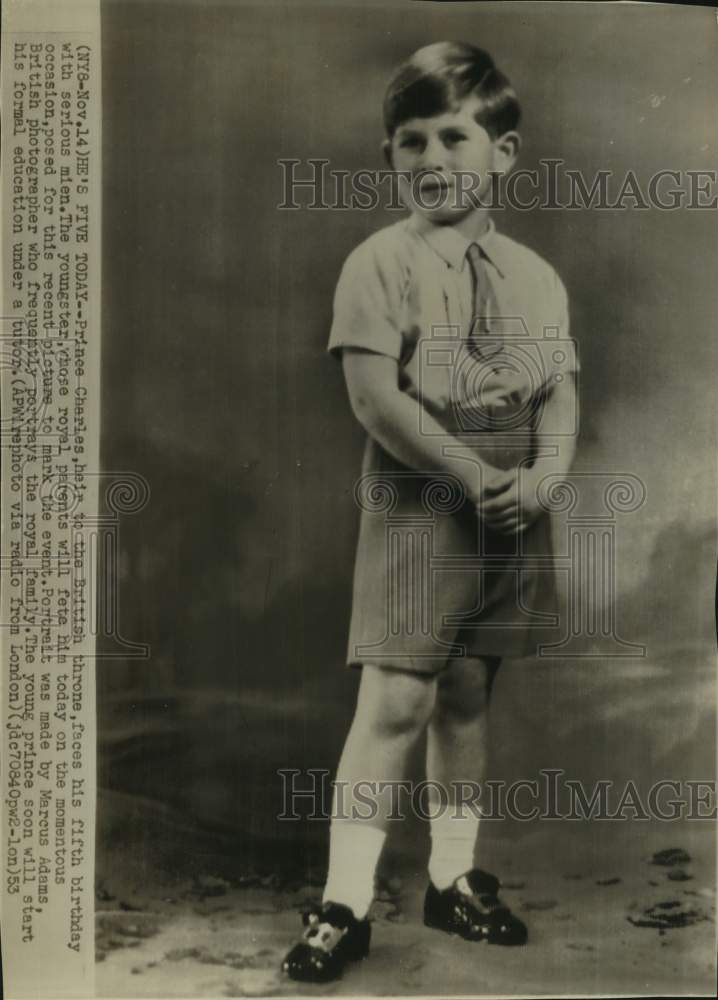 1953 Press Photo Prince Charles, heir to the British throne, at five years old- Historic Images