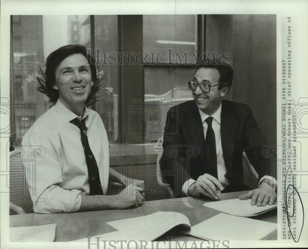 Press Photo Fashion Designer Perry Ellis with Levi Strauss Officer Robert Haas