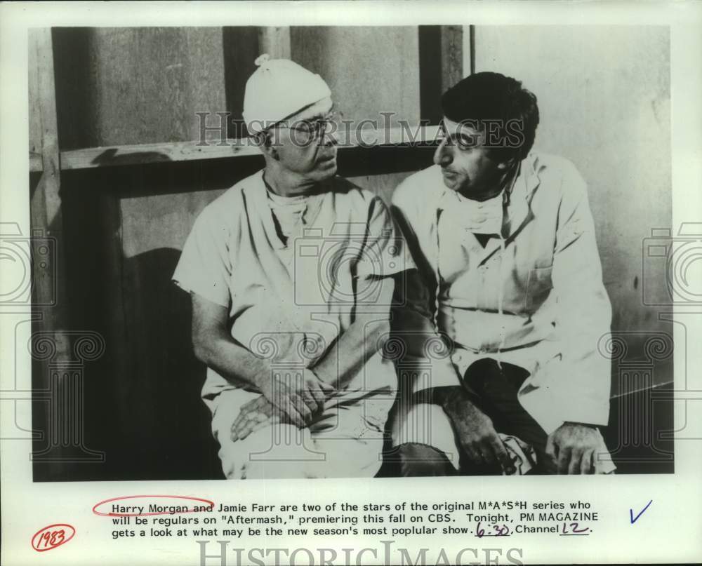 1983 Press Photo Actors Harry Morgan and Jamie Farr on "M*A*S*H" Series- Historic Images