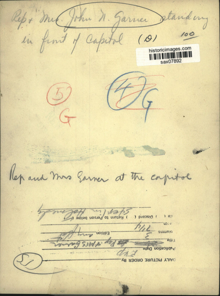 Press Photo Representative John N. Garner and Wife at Capitol Building