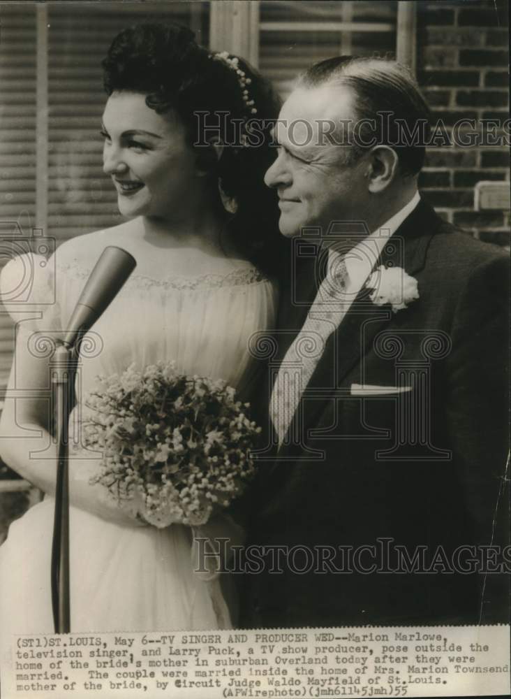 1955 Press Photo Television Singer Marion Marlowe and Larry Puck at Wedding
