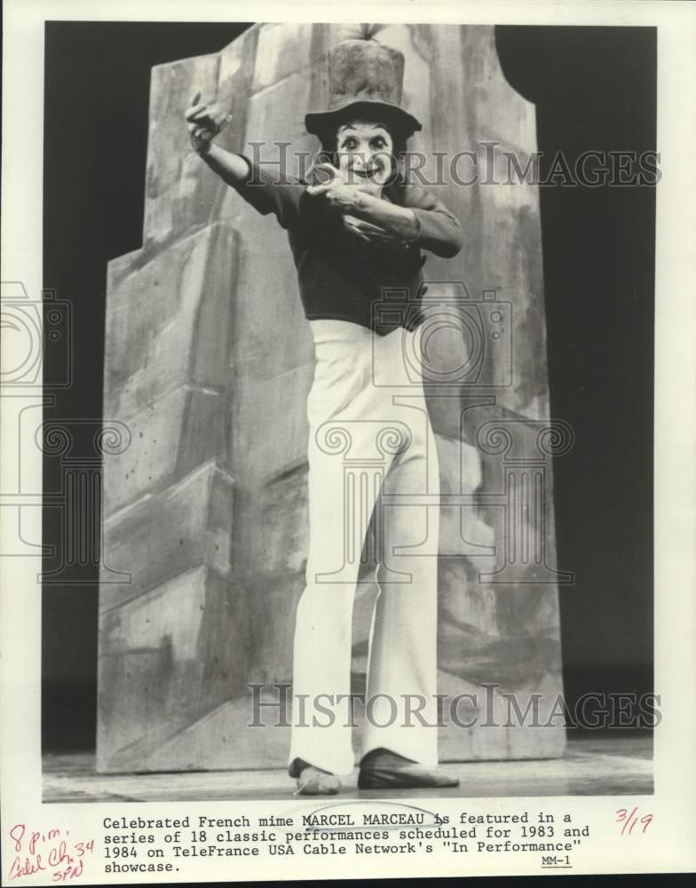 1983 Press Photo Marcel Marceau, French Mime on "In Performance" Television Show- Historic Images