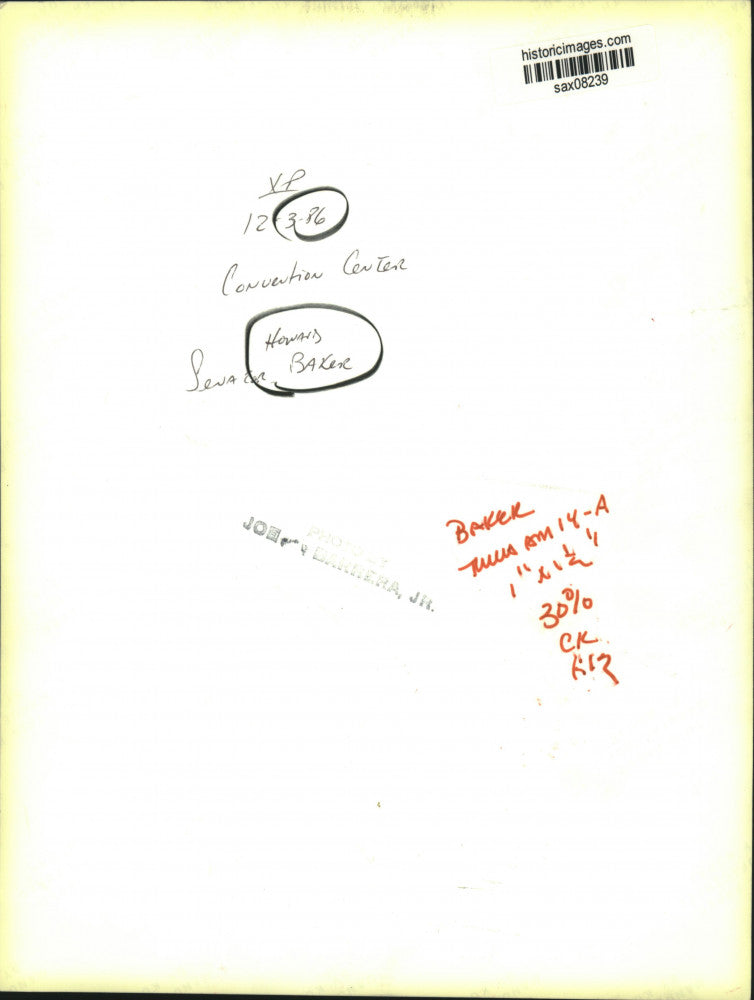 1986 Press Photo Senator Howard Baker at Convention Center - sax08239