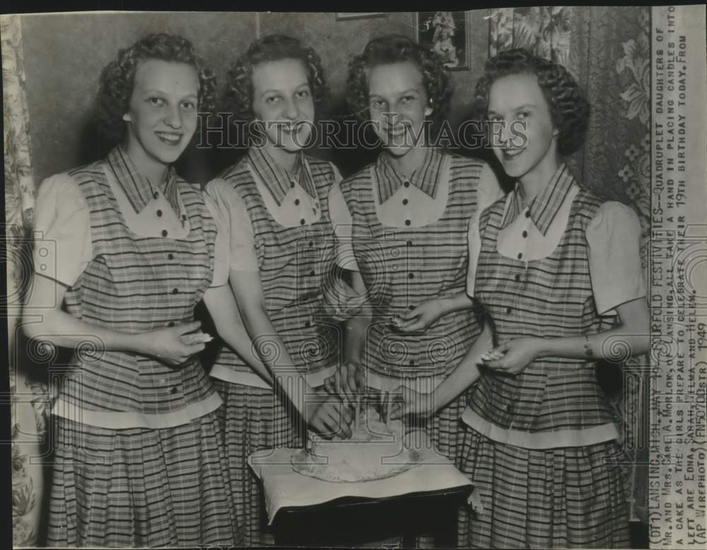 1949 Press Photo The Morlok Quadruplet Sisters at Lansing Michigan Birthday