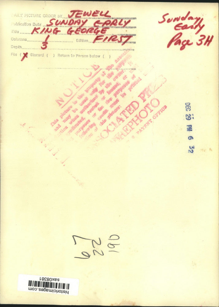 1939 Press Photo King George VI in United States and as Duke of York - sax08381