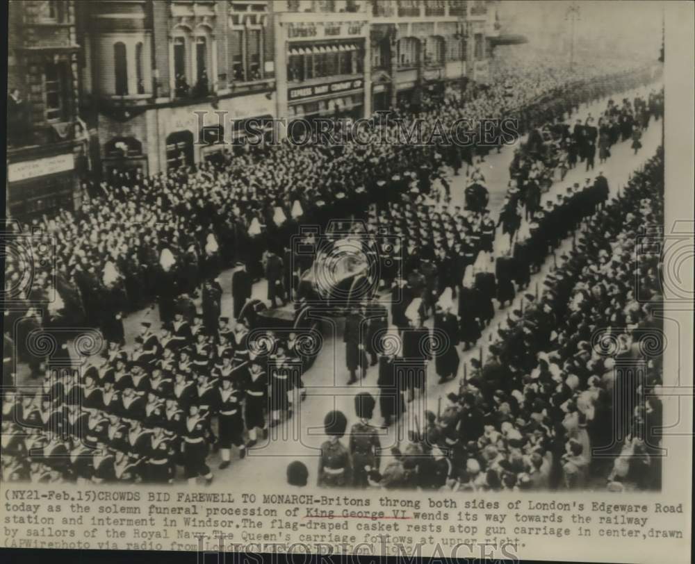 1952 Press Photo King George VI Funeral Procession at Edgeware Road in London