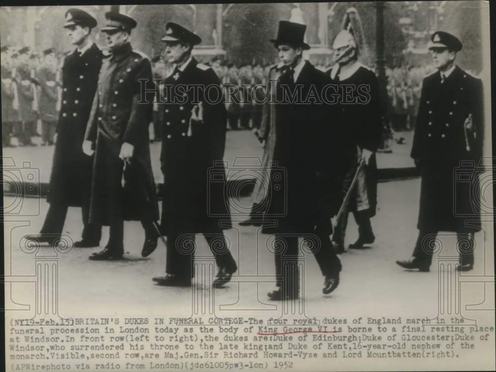 1952 Press Photo Royal Dukes of England at King George VI Funeral Procession