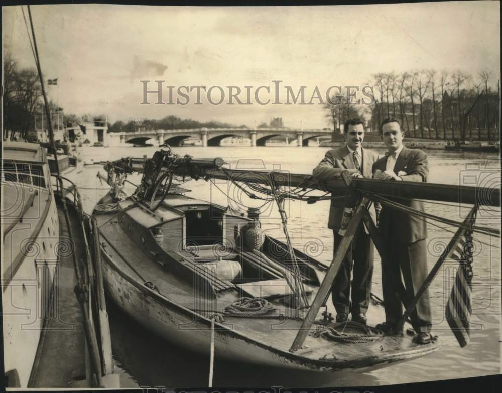 Press Photo Sailors James M. Furlong and Joseph Pelich on Yacht in Paris France