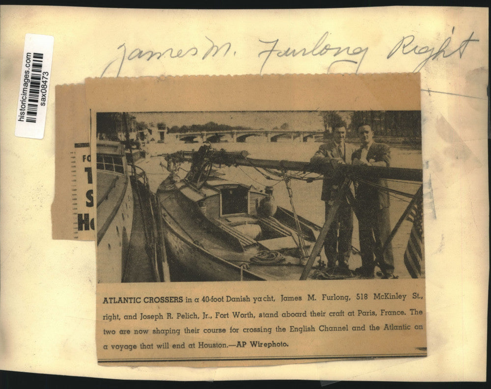 Press Photo Sailors James M. Furlong and Joseph Pelich on Yacht in Paris France