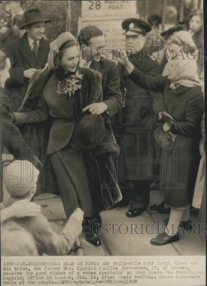 1948 Press Photo Actor David Niven Marries Hjordid Paulina Tersmeden, London