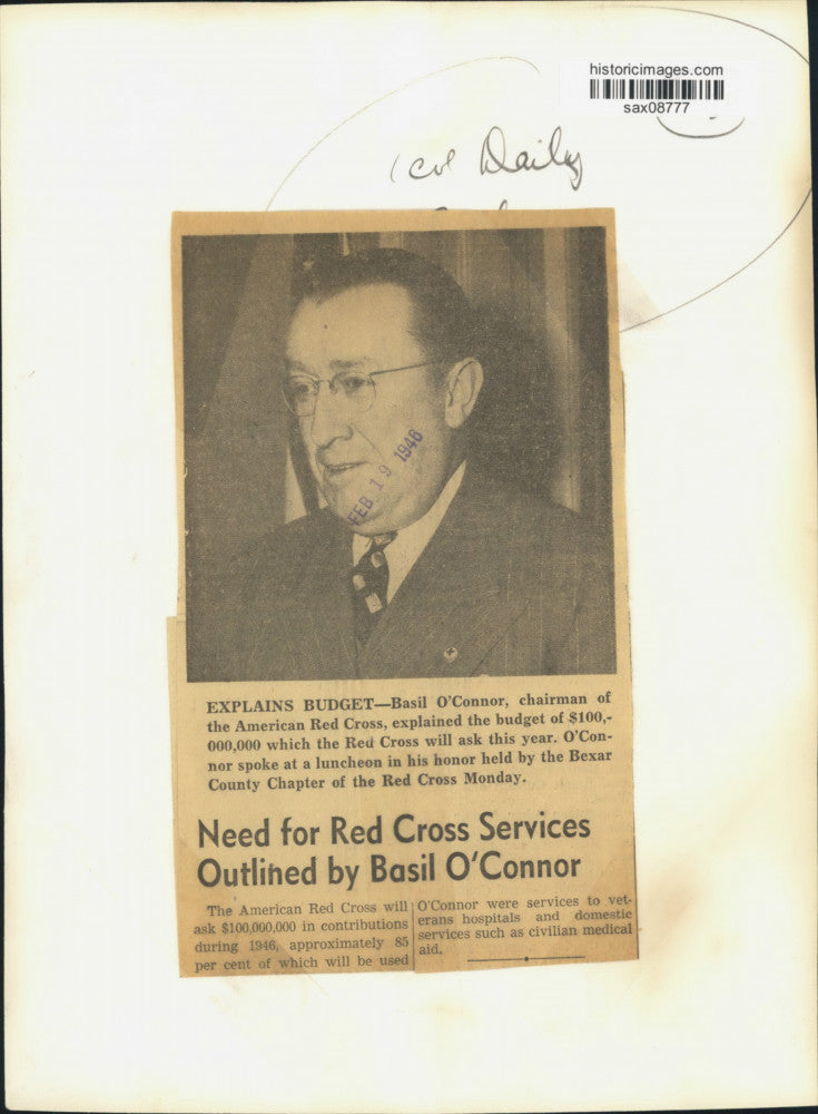 1946 Press Photo American Red Cross Chairman Basil O'Connor - sax08777
