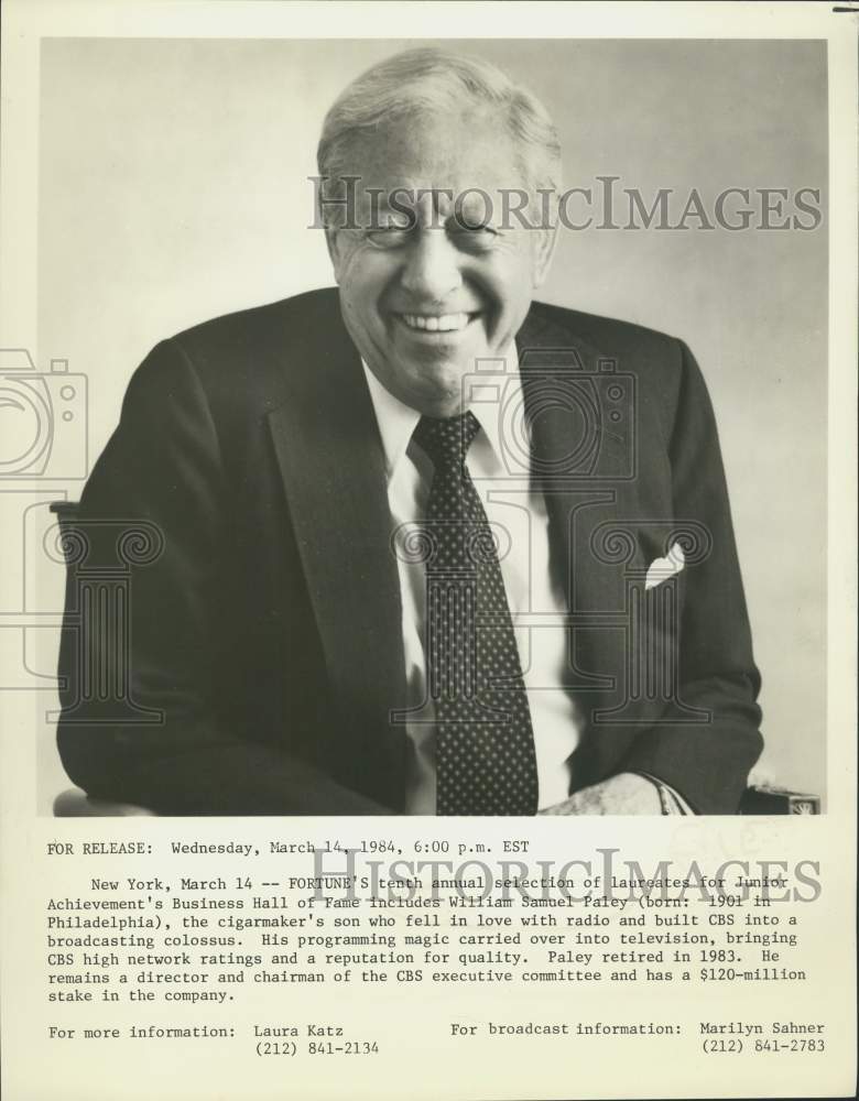 1984 Press Photo CBS Director & Chairman William Samuel Paley - sax09071- Historic Images