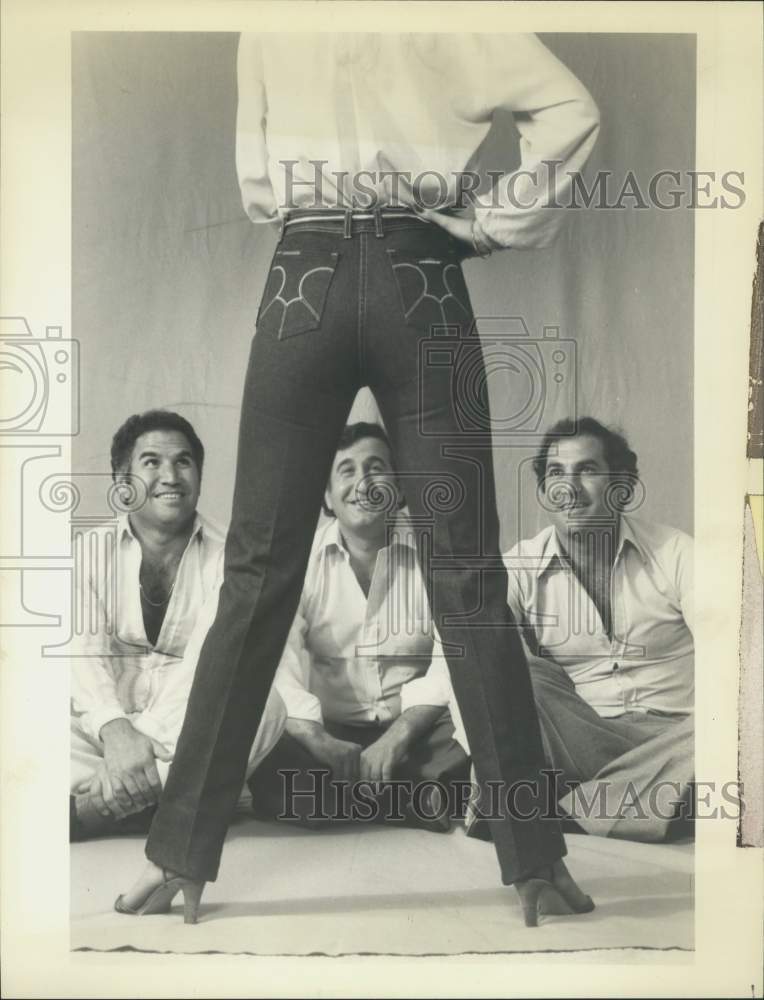 Press Photo Founders of Jordache: Ralph, Joe and Avi Nakash with Jordache jeans- Historic Images