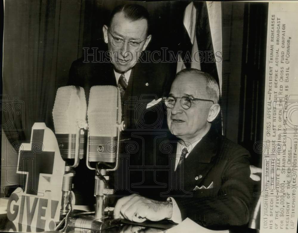 1949 Press Photo President Harry Truman & Red Cross Official Basil O'Connor- Historic Images