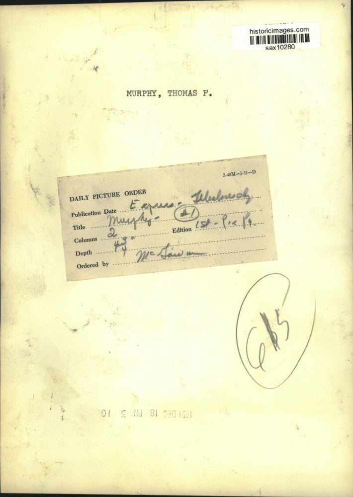 1951 Press Photo Federal Judge Thomas F. Murphy, Washington - sax10280