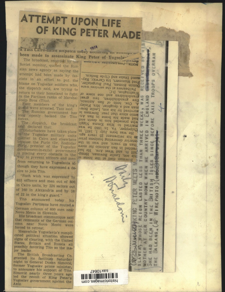 1941 Press Photo Former Yugoslav King Peter & Mother at Country Home, England